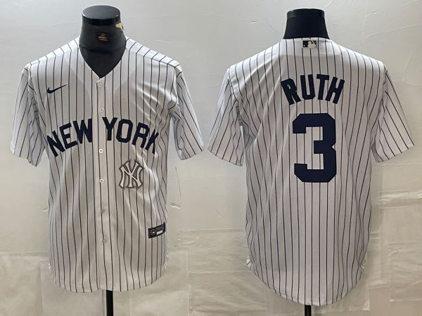 Men New York Yankees #3 Ruth White Stripe Game Nike 2024 MLB Jersey style 2